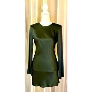 Amanda Uprichard Long Sleeve Mini Dress Emerald Green Silk Size Small Open Back